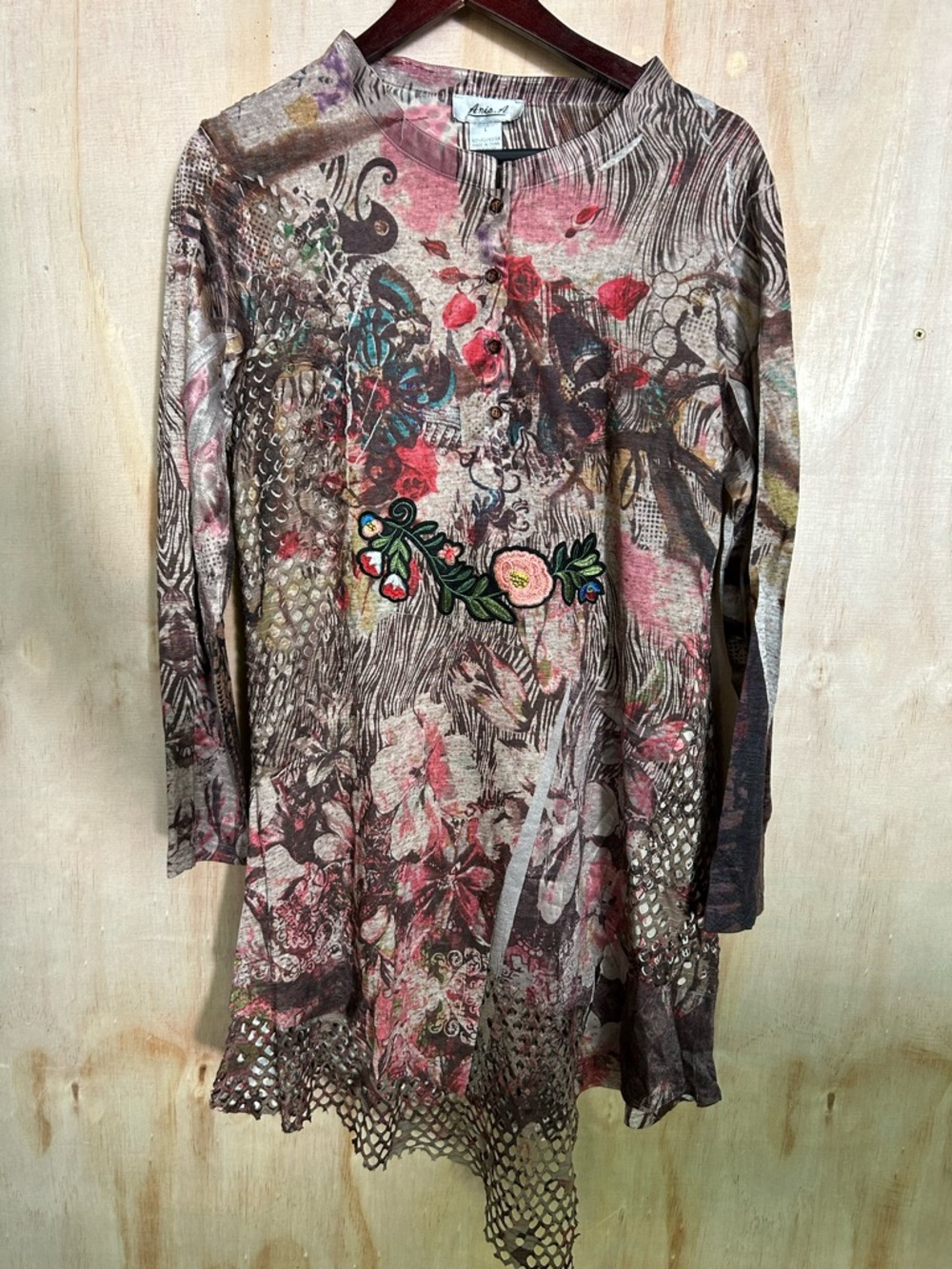 Aria Pink and Brown Printed Tunic Top